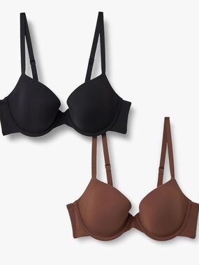 Essentials Smooth T-Shirt Bra Duo — Black & Brown 36D New